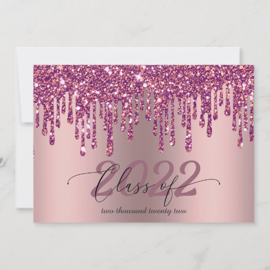 Roos Roze Afstuderen Foto van Glitter Drip Kaart (Achterkant)