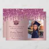Roos Roze Afstuderen Foto van Glitter Drip Kaart (Voorkant / Achterkant)
