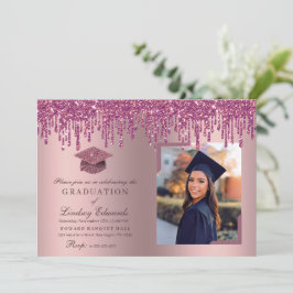 Roos Roze Afstuderen Foto van Glitter Drip Kaart