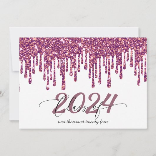 Roos Roze Afstuderen Foto van Glitter Drip Kaart (Achterkant)