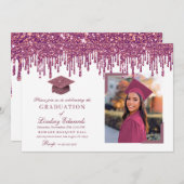 Roos Roze Afstuderen Foto van Glitter Drip Kaart (Voorkant / Achterkant)