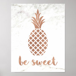 Roos Roze ananas op witte marmer | Wees zoet Poster