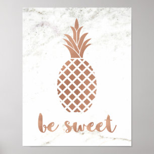 Roos Roze ananas op witte marmer   Wees zoet Poster