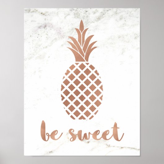 Roos Roze ananas op witte marmer | Wees zoet Poster (Voorkant)