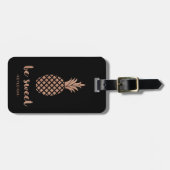 Roos Roze ananas op zwart | Wees zoet Bagagelabel (Voorkant horizontaal)