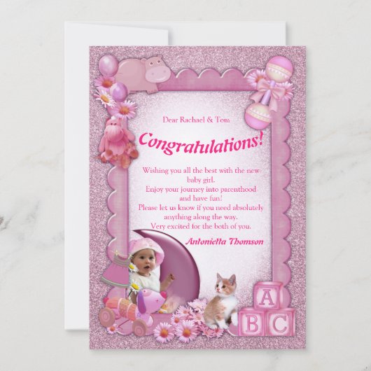 Roos-roze Baby Girl Shower Gefeliciteerd Bedankkaart (Voorkant)