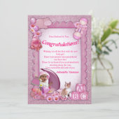 Roos-roze Baby Girl Shower Gefeliciteerd Bedankkaart (Staand voorkant)