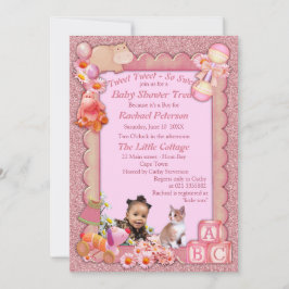 Roos-roze Baby Girl Shower Tweets Uitnodiging