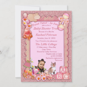 Roos-roze Baby Girl Shower Tweets Uitnodiging