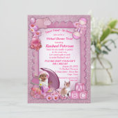Roos-roze Baby Girl Virtual Shower-uitnodiging Bedankkaart (Staand voorkant)