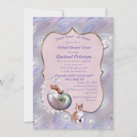 Roos-roze Baby Girl Virtual Shower-uitnodiging Bedankkaart (Voorkant)