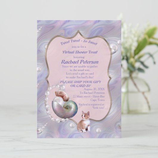 Roos-roze Baby Girl Virtual Shower-uitnodiging Bedankkaart (Staand voorkant)