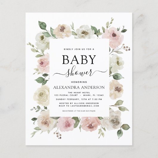 Roos roze Baby shower (Voorkant)