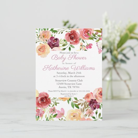 Roos Roze Baby shower Elegant Peony Floral Garden Kaart (Staand voorkant)