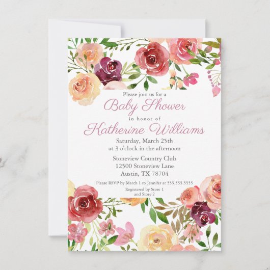 Roos Roze Baby shower Elegant Peony Floral Garden Kaart (Voorkant)