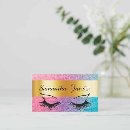 Roos Roze & Blauw met Gold Folie Lash & Brow Look Visitekaartje (Staand voorkant)