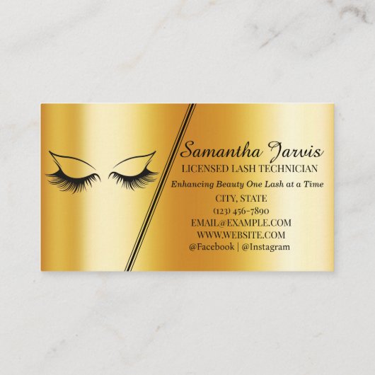 Roos Roze & Blauw met Gold Folie Lash & Brow Look Visitekaartje (Achterkant)