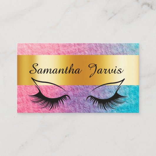 Roos Roze & Blauw met Gold Folie Lash & Brow Look Visitekaartje (Voorkant)