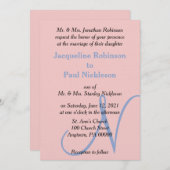 Roos Roze Blauw Pastel Monogram Kaart (Voorkant / Achterkant)