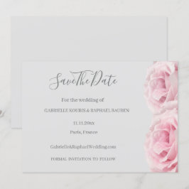 Roos Roze Bloem Grijze Bloemen Save The Date Weddi Kaart