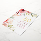 Roos Roze Bloemen 50ste Verjaardagsuitnodiging Folie Uitnodiging (Gedraaid)