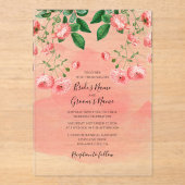  Roos Roze Bloemen Botanische Huwelijk Clear Acryl Uitnodigingen (Voorkant)