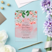  Roos Roze Bloemen Botanische Huwelijk Clear Acryl Uitnodigingen (Insitu (Huwelijk))