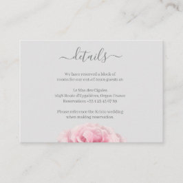 Roos Roze Bloemengrijs Bloemen Bruiloft Hotel Deta Informatiekaartje