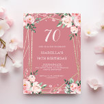 Roos | Roze Blush Floral 70th Birthday Invitation Kaart<br><div class="desc">Op zoek naar een mooie en elegante verjaardagsuitnodiging? Bekijk onze roos en blozend roze bloemenuitnodiging met een prachtig gouden geometrisch lijst! Deze aanpasbare uitnodiging is perfect voor elk verjaardagsfeest, of het nu een zoete 16, 30e of 60e is. De delicate roze bloemen voegen een vleugje vrouwelijkheid toe, terwijl het gouden...</div>