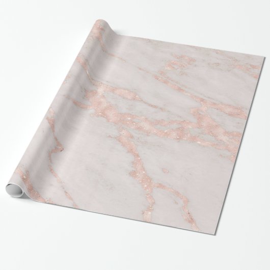 Roos Roze Blush Glitter Marble Glossy Cadeaupapier (Uitgerold)