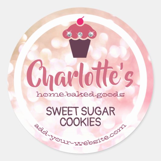 Roos Roze Blush Ombre Glitter Cupcake Babel label (Voorkant)