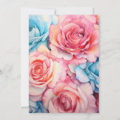 Roos Roze, Blush Roze, Turquoise en Blauw Bruiloft Kaart (Achterkant)