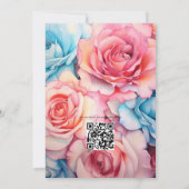 Roos Roze, Blush Roze, Turquoise en Blauw Bruiloft Kaart (Achterkant)