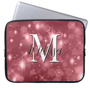 Roos Roze Bokeh Modern Monogram Sparkle Laptop Sleeve