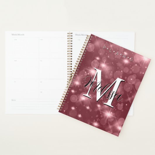 Roos Roze Bokeh Modern Monogram Sparkle Planner (Display)
