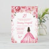 Roos Roze Bruin Haar Prinses Verjaardagsfeest Kaart (Staand voorkant)