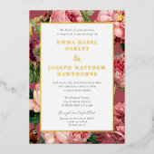  Roos roze bruine klassieke bruiloft Folie Uitnodiging (Voorkant)