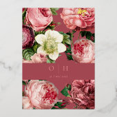  Roos roze bruine klassieke bruiloft Folie Uitnodiging (Achterkant)