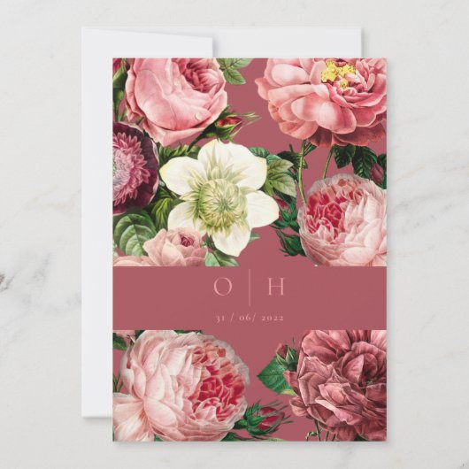  Roos roze bruine klassieke bruiloft uitnodiging (Achterkant)