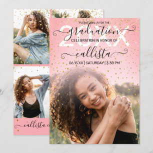 Roos Roze Confetti Foto Collage Afstuderen Kaart
