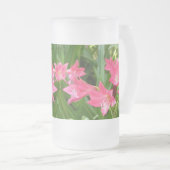 Roos roze Crinum Lilies Bevroren glazen Matglas Bierpul (Voorkant rechts)