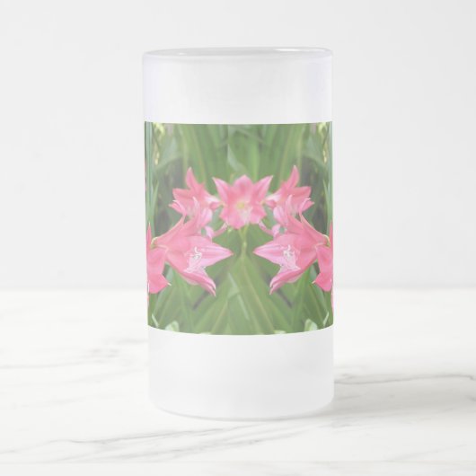Roos roze Crinum Lilies Bevroren glazen Matglas Bierpul (Center)