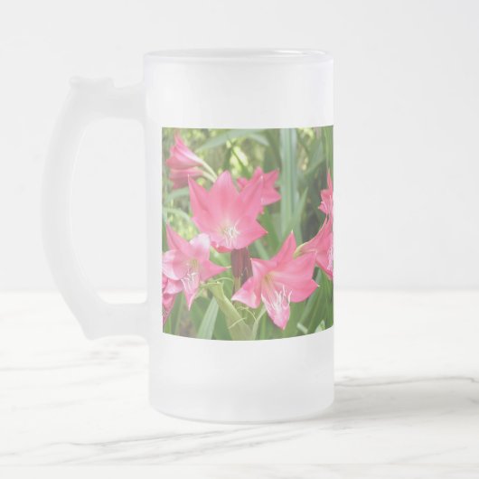 Roos roze Crinum Lilies Bevroren glazen Matglas Bierpul (Links)
