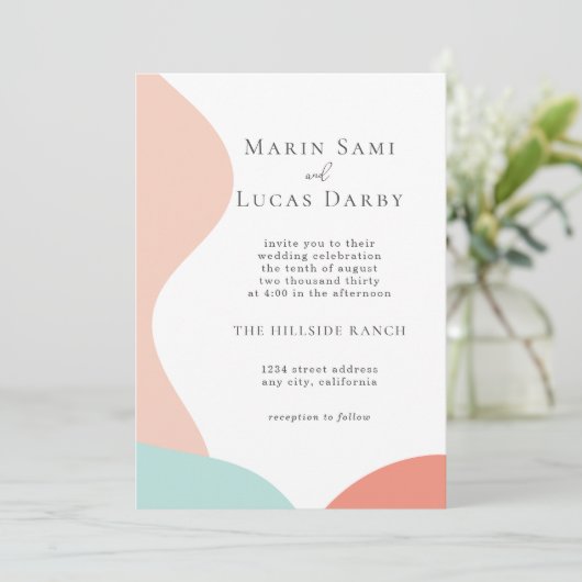 Roos Roze cyaan Abstract hedendaags huwelijk Kaart (Staand voorkant)