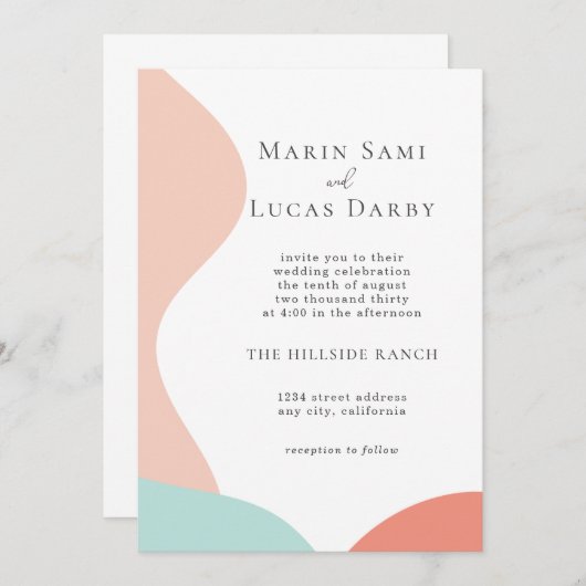 Roos Roze cyaan Abstract hedendaags huwelijk Kaart (Voorkant / Achterkant)