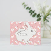 Roos Roze Daisies Bunny Baby shower Dank u Briefkaart (Staand voorkant)