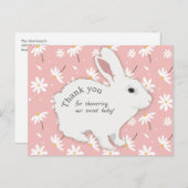 Roos Roze Daisies Bunny Baby shower Dank u Briefkaart (Voorkant / Achterkant)