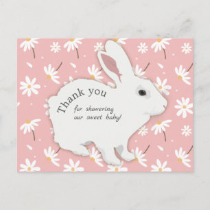 Roos Roze Daisies Bunny Baby shower Dank u Briefkaart