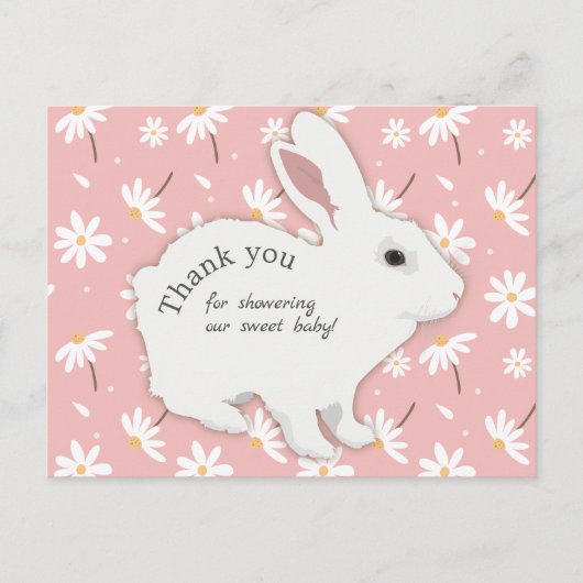 Roos Roze Daisies Bunny Baby shower Dank u Briefkaart (Voorkant)