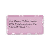 Roos Roze Damask Wedding Etiket (Voorkant)